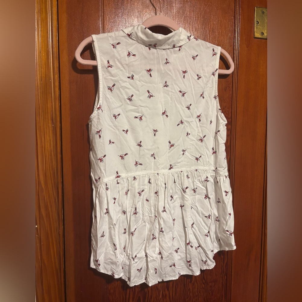 BEACHLUNCHLOUNGE White Sleeveless Button-Down Hummingbird Womens Top Size Med - Picture 4 of 4